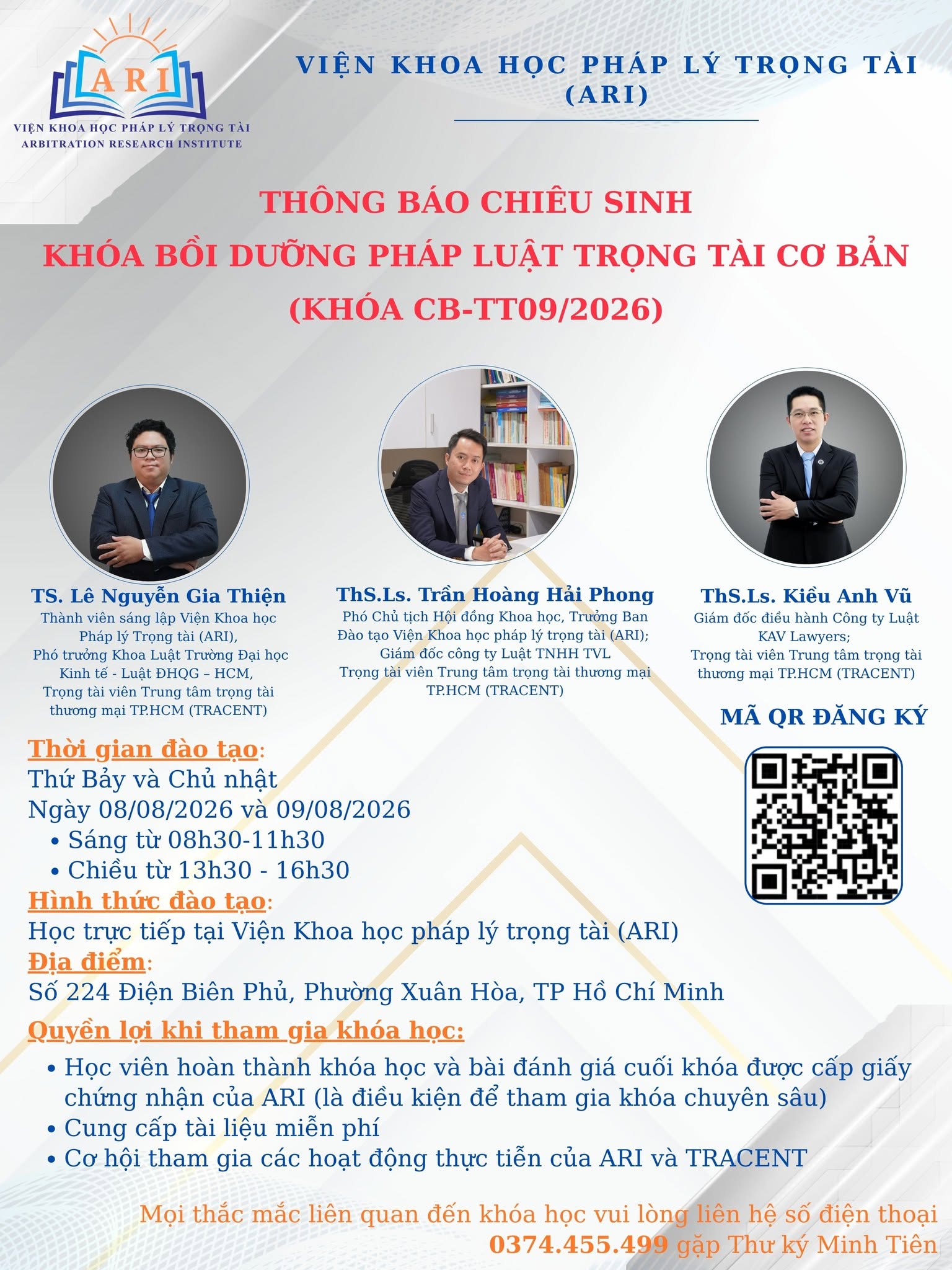 Thông báo chiêu sinh Khóa Bồi dưỡng Pháp luật Trọng tài Cơ bản (Khóa CB-TT09/2026)